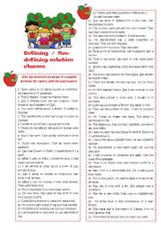 English Worksheet: Defining- non defining relative clauses