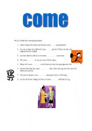 English Worksheet: Phrasals- come +key