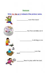 English worksheet: Pronouns - Using He, She and It