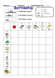 English Worksheet: Alphabet Battleship