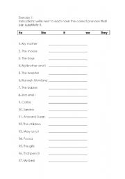 English worksheet: Exercise Pronouns and verb to BE