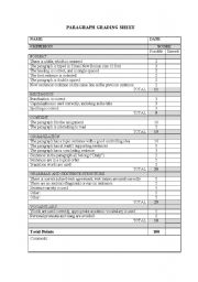 English Worksheet: 100-point Grading Rubric for Paragraphs