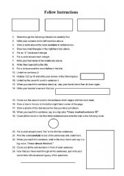 English Worksheet: Follow Instructions