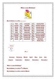 English worksheet: What is your birthday? (Ordinal Numbers)
