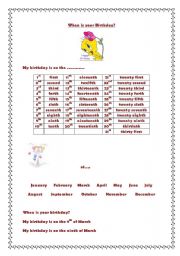 English Worksheet: What is your birthday? (Ordinal Numbers)