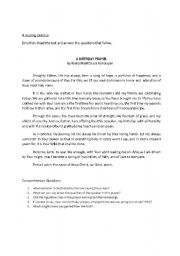 English worksheet: reading comprehension exercise