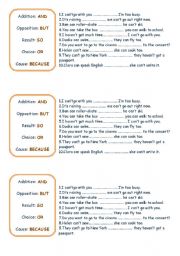 English Worksheet: because , but, so, and, or