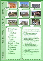 English Worksheet: Types of dwellings. (Matching).