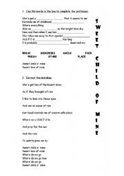 English worksheet: sweet child of mine