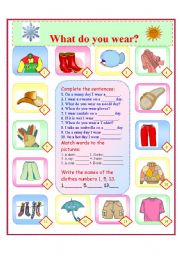 English Worksheet: What do you wear?