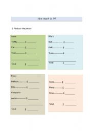 English Worksheet: Find out: How much is it?