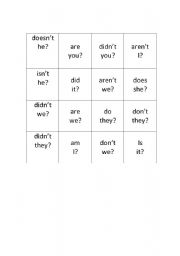 English worksheet: Tag Question Bingo 1