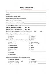 English Worksheet: Needs Assessment