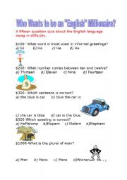 English Worksheet: Who Wants To Be An English Millionaire?