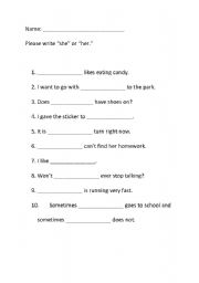 English worksheet: She or Her