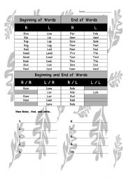 English worksheet: R/L Minimal Pairs