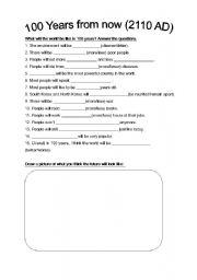 English Worksheet: 100 Years From Now
