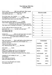 English worksheet: Taylor Swift Song Lesson