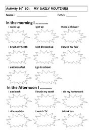 English Worksheet: MY  DAILY  ROUTINES