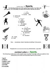 English worksheet: Sport - jumbled words  ##all levels##