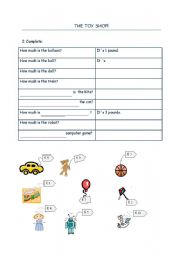 English worksheet: Toys price