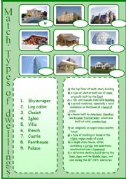 English Worksheet: Types of dwellings. Matching. (Part 2)