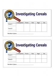 English Worksheet: Investigating Cereals