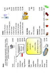 English Worksheet: At the restaurant Menu card for Roleplay (Part 3 of 4)