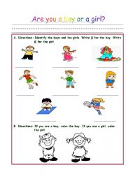 English worksheet: Are you a boy or a girl?