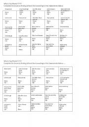 English Worksheet: binggo table
