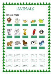 English Worksheet: ANIMALS CUT AND PASTE