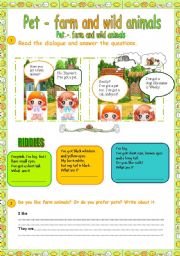 English Worksheet: Pet, Farm animals and Wild animals