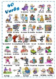 English Worksheet: Find 40 verbs (1/2)