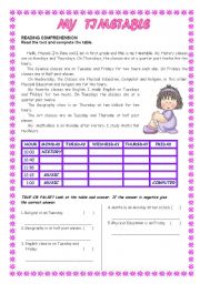 English Worksheet: MY TIMETIBLE 