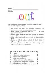 English Worksheet: phrases with OUT +key