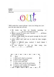 English worksheet: phrases with OUT +key