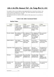 English Worksheet: Letter to the Editor Assessment Task