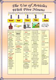 English Worksheet: The Use of Articles with five nouns