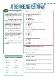 English Worksheet: AT THE ROSELAND RESTAURANT