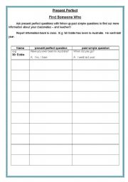 English worksheet: Present Perfect - Find Someone Who