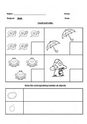English Worksheet: Count And Write 1