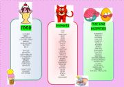 BOOKMARK:FOOD,ANIMALS,ACTIVITIES