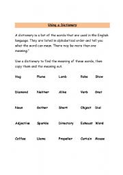 English Worksheet: Using a dictionary