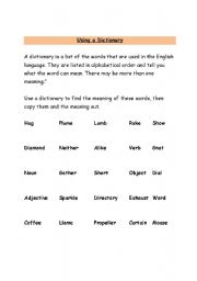 English Worksheet: Using a dictionary
