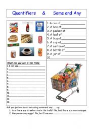 English Worksheet: Quantifiers   Some and Any