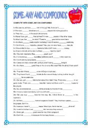 English Worksheet: SOME, ANY AND COMPOUNDS