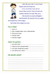 English Worksheet: Reading about Ben