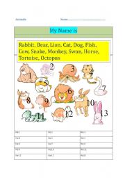 English worksheet: Choose my name and write below