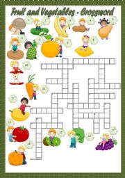 English Worksheet: FRUIT & VEGETABLES - CROSSWORD  + (KEY)