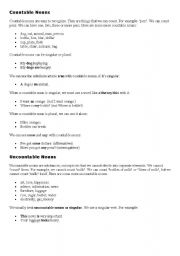 English Worksheet: countable and uncountable nouns